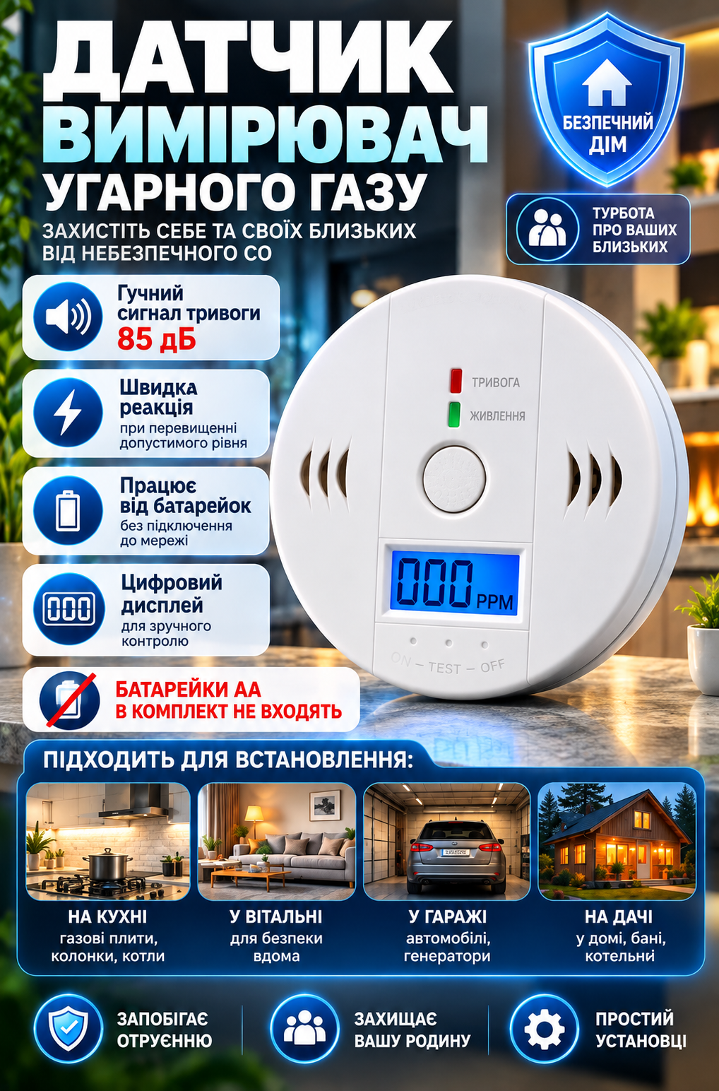 Сигналізатор чадного газу з дисплеєм